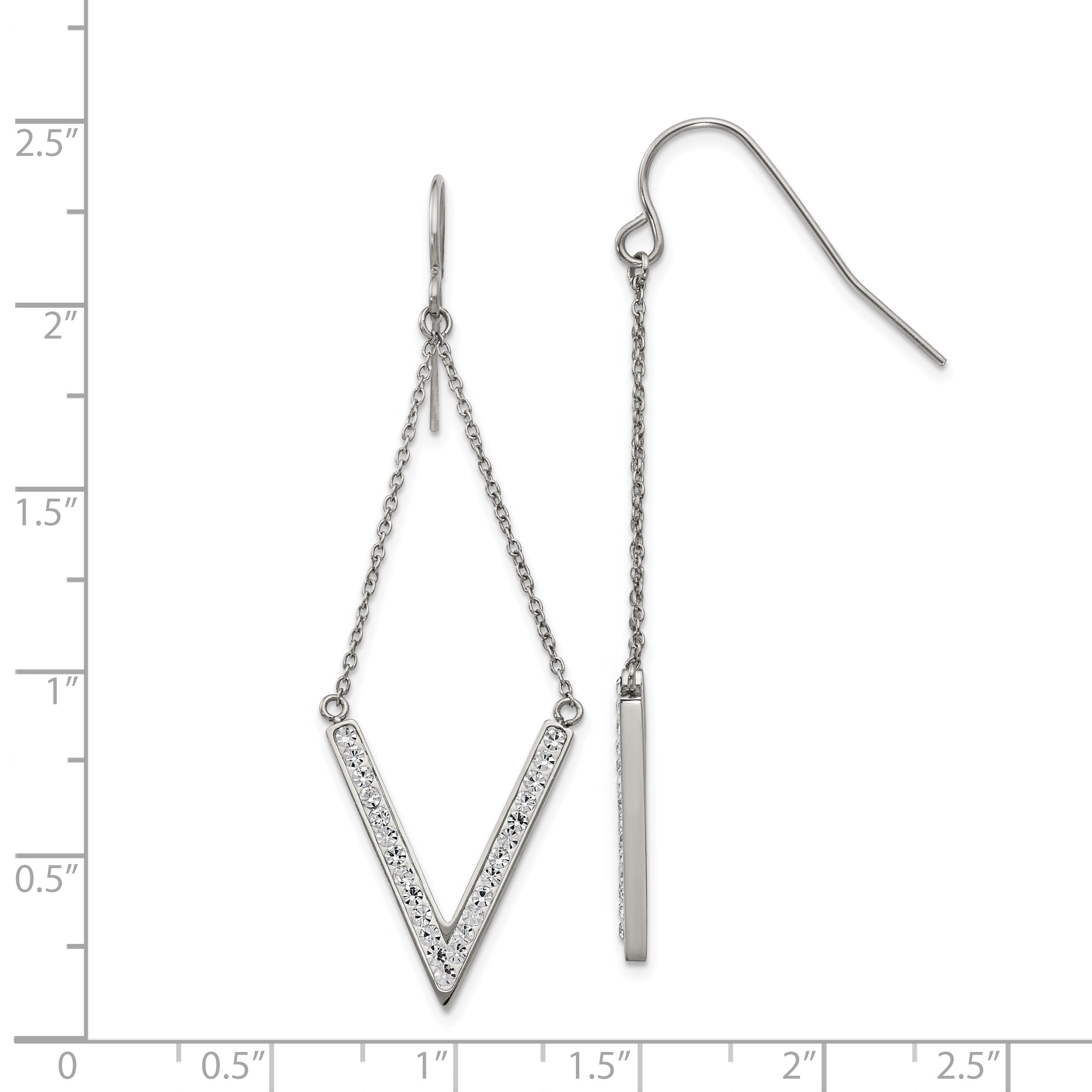 Chisel Stainless Steel Polished with Preciosa Crystal V-shape Dangle Shepherd Hook Earrings