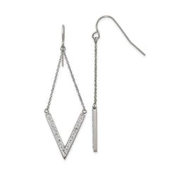 Chisel Stainless Steel Polished with Preciosa Crystal V-shape Dangle Shepherd Hook Earrings