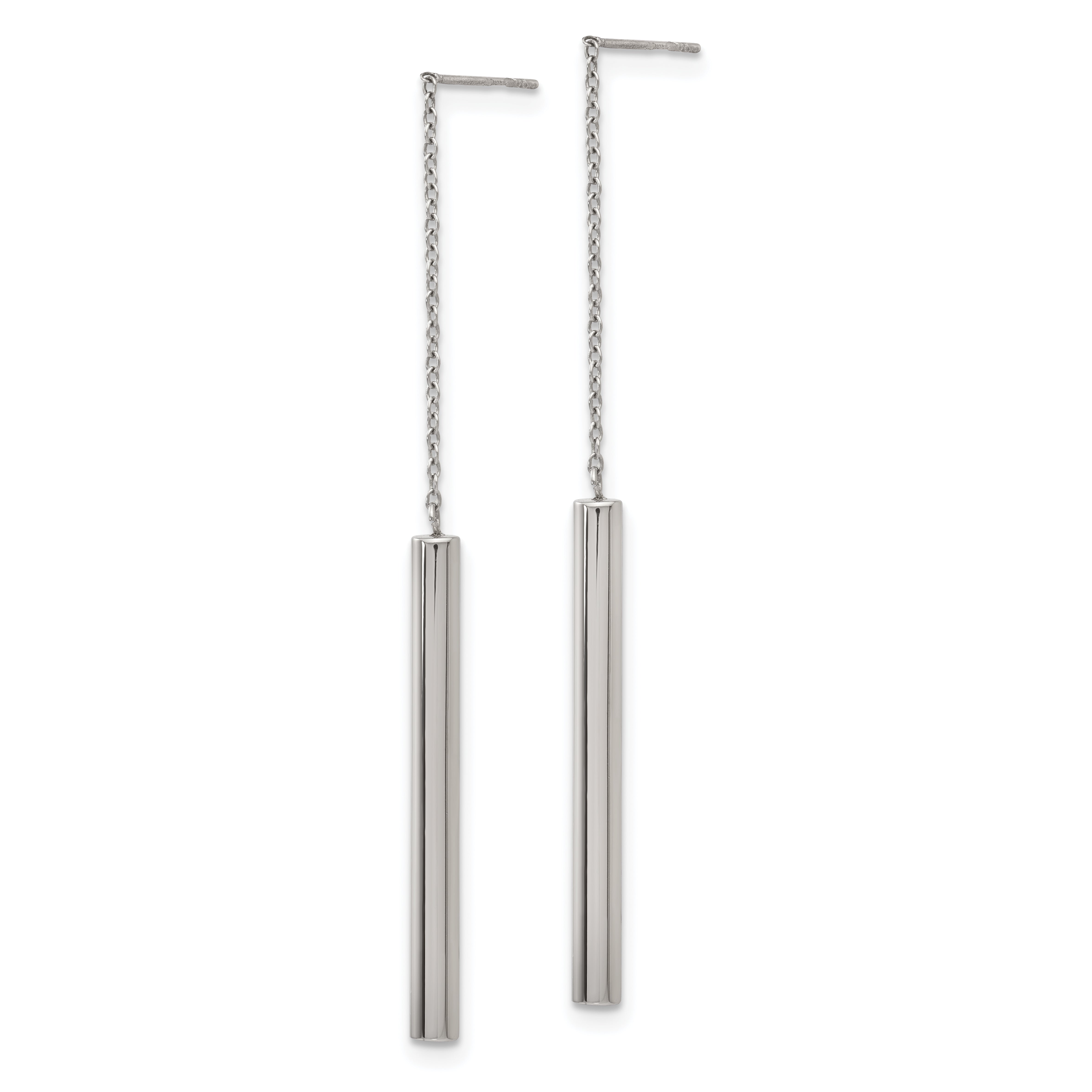 Stainless Steel Polished Bar Post Dangle Earrings