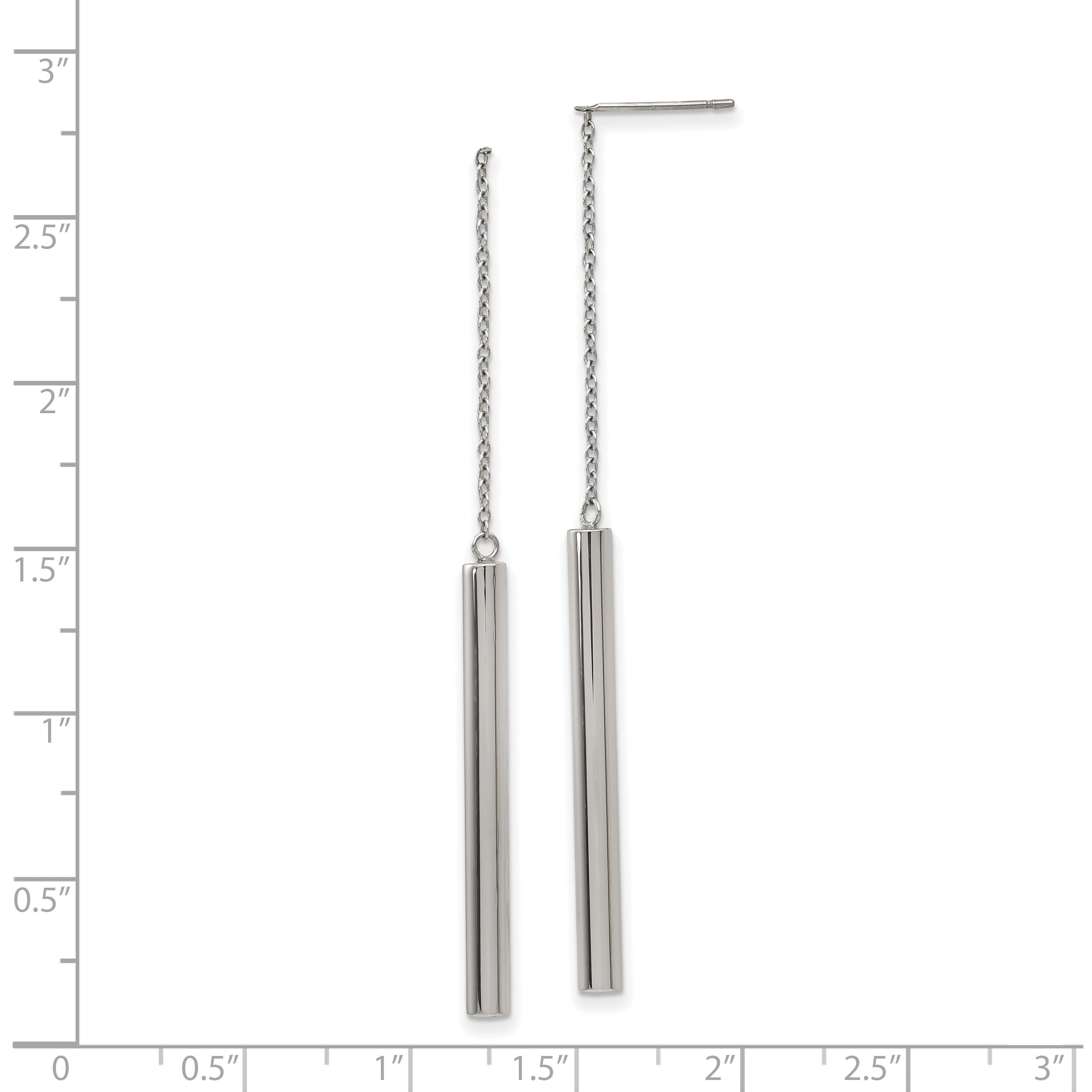 Stainless Steel Polished Bar Post Dangle Earrings