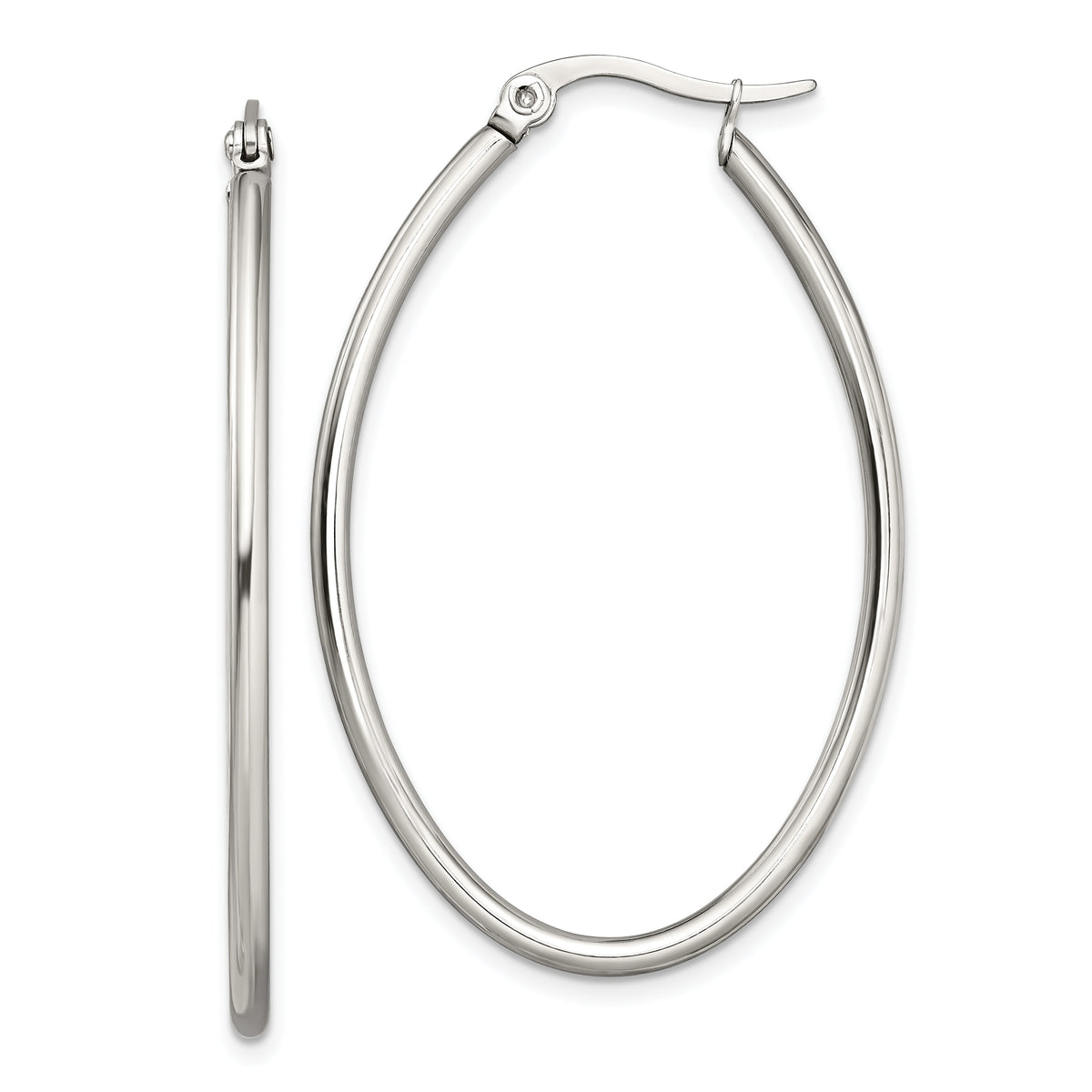 Chisel Stainless Steel Polished 30mm Diameter 2mm Oval Hoop Earrings