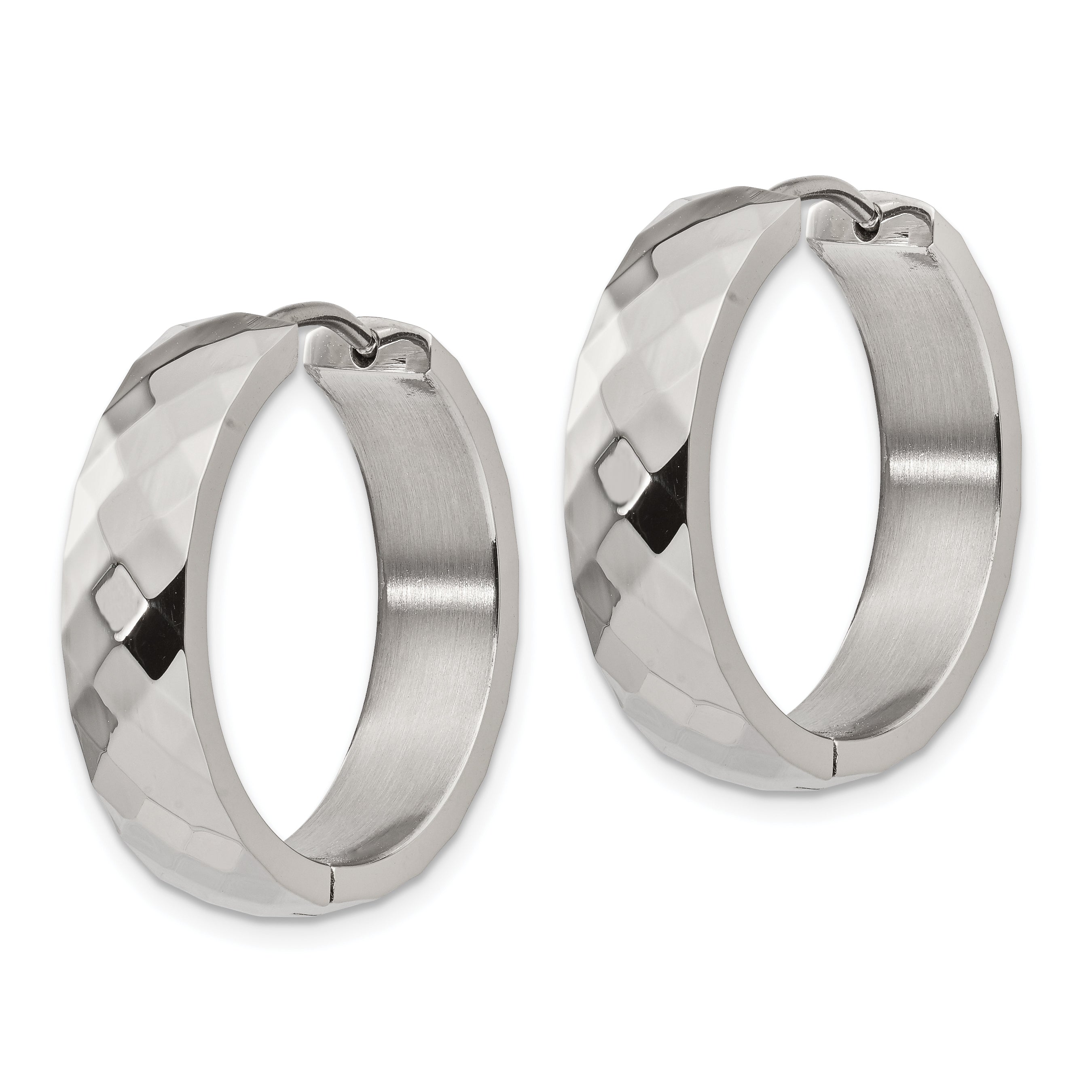 Chisel Stainless Steel Polished and Textured 6mm Hinged Hoop Earrings