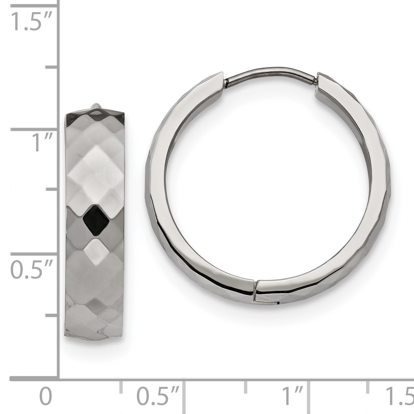 Chisel Stainless Steel Polished and Textured 6mm Hinged Hoop Earrings