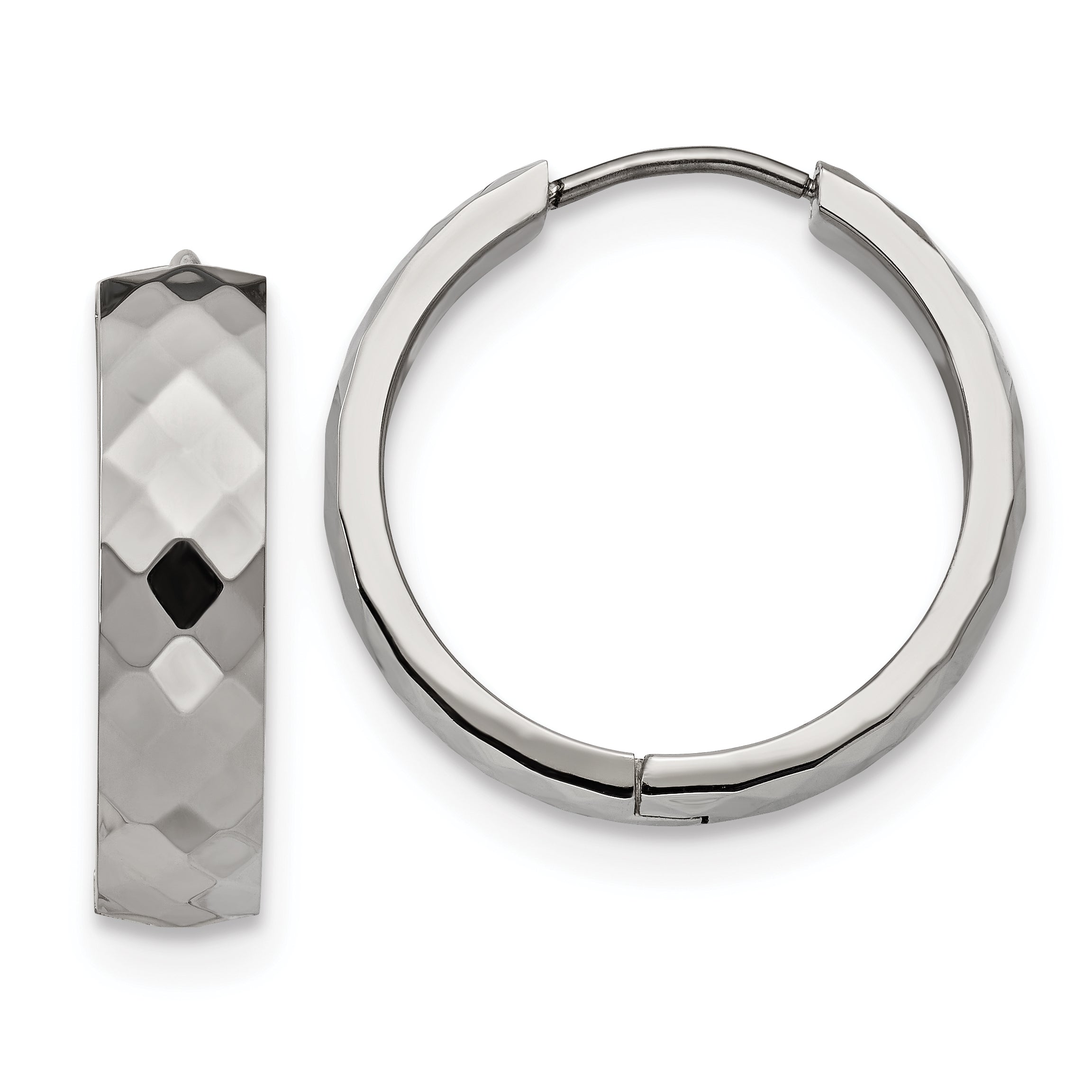 Chisel Stainless Steel Polished and Textured 6mm Hinged Hoop Earrings