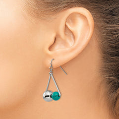 Stainless Steel Polished ImitationTurquoise Bead Triangle Dangle Earrings