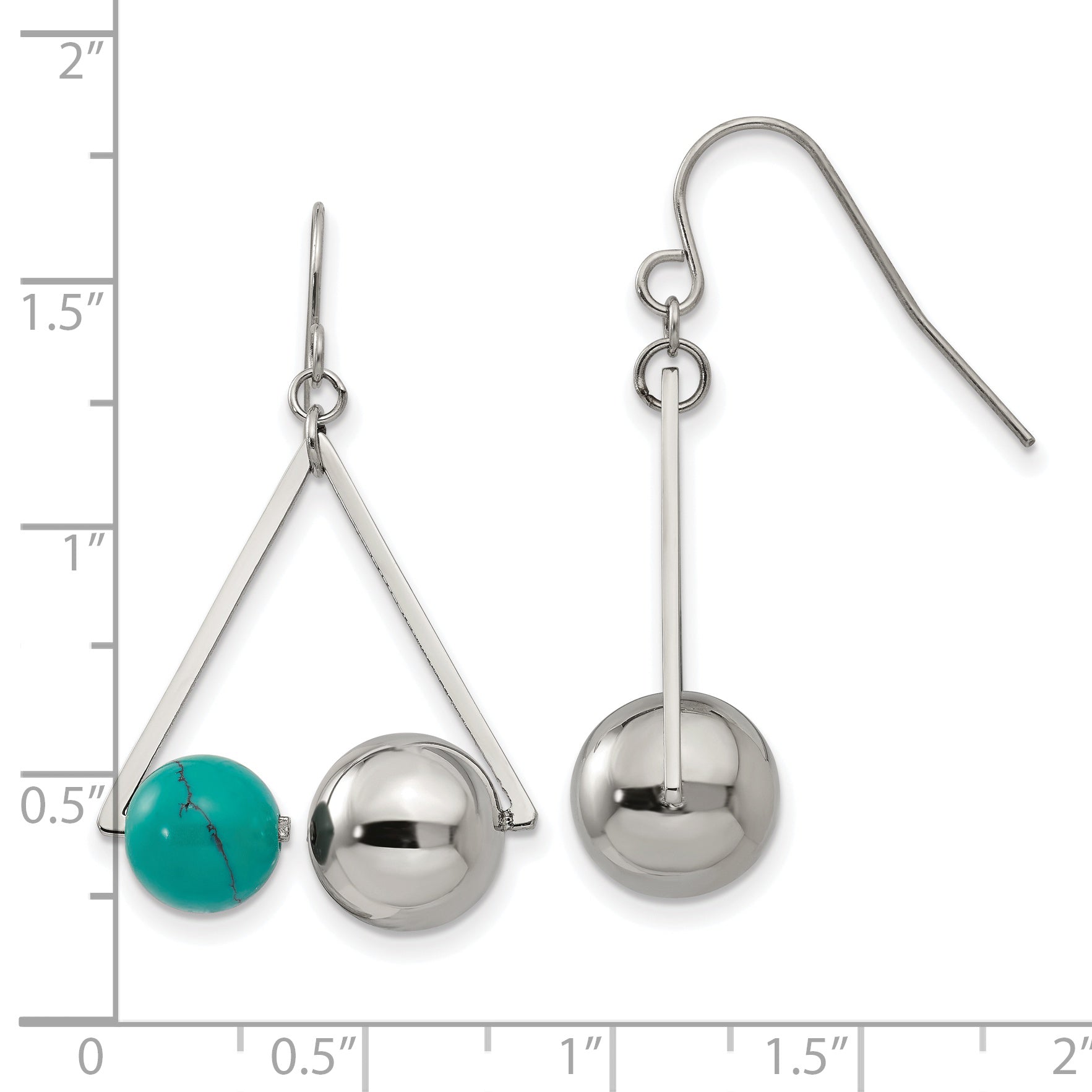 Stainless Steel Polished ImitationTurquoise Bead Triangle Dangle Earrings