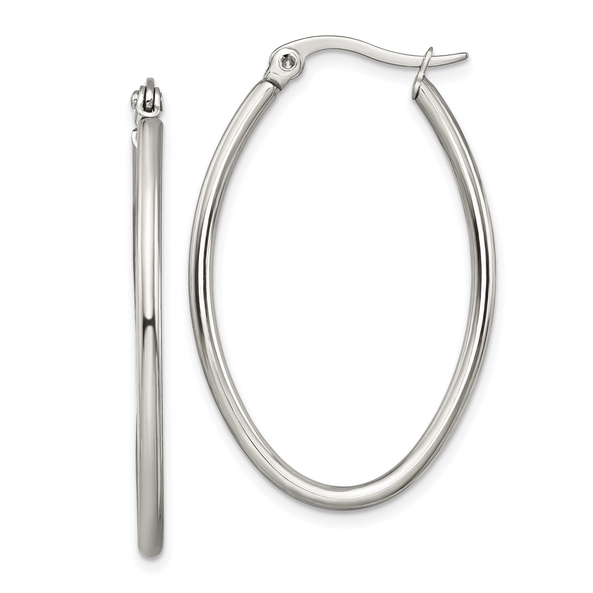 Chisel Stainless Steel Polished 25mm Diameter 2mm Oval Hoop Earrings