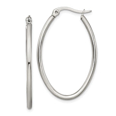 Chisel Stainless Steel Polished 25mm Diameter 2mm Oval Hoop Earrings