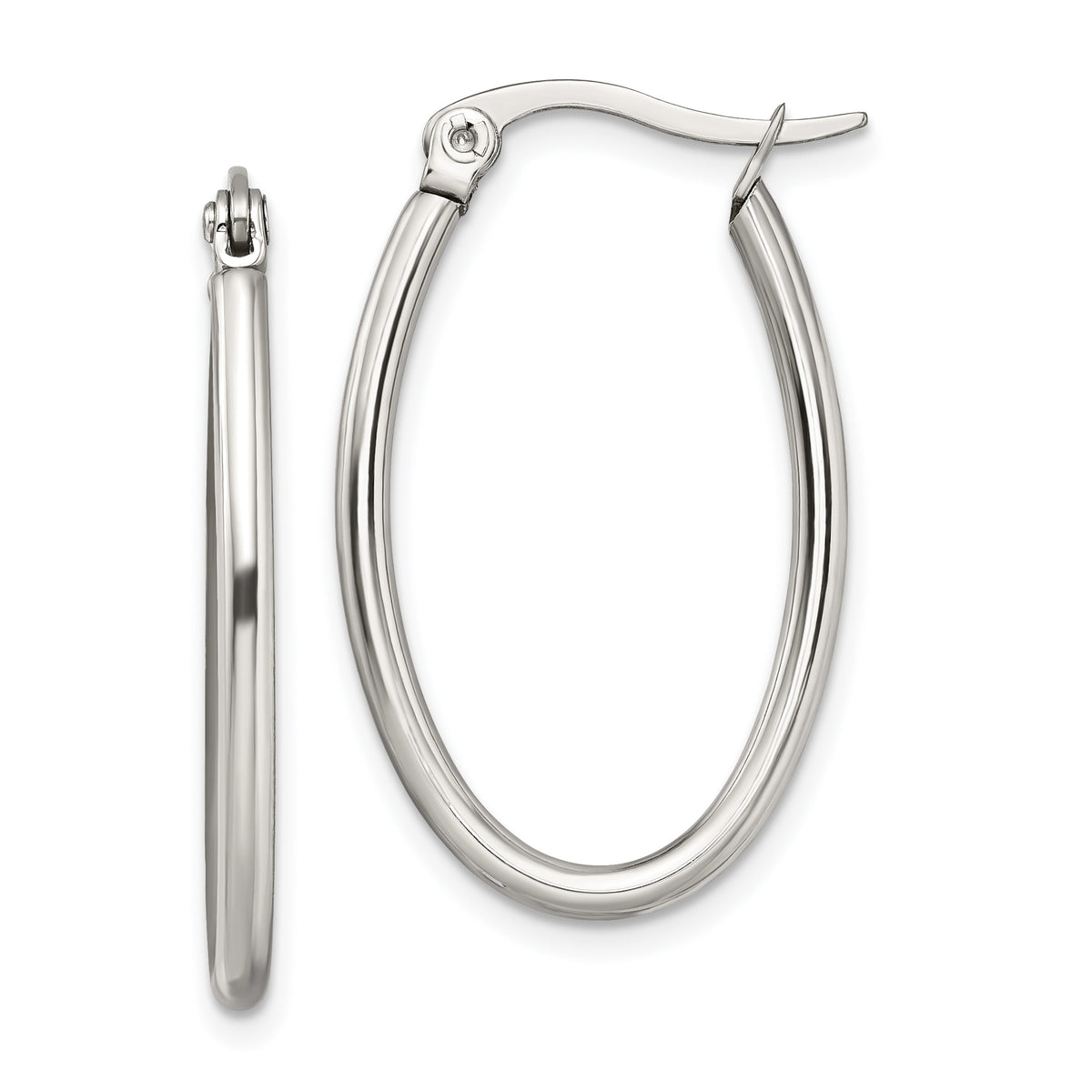 Chisel Stainless Steel Polished 18mm Diameter 2mm Oval Hoop Earrings