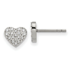 Chisel Stainless Steel Polished with CZ Heart Post Earrings