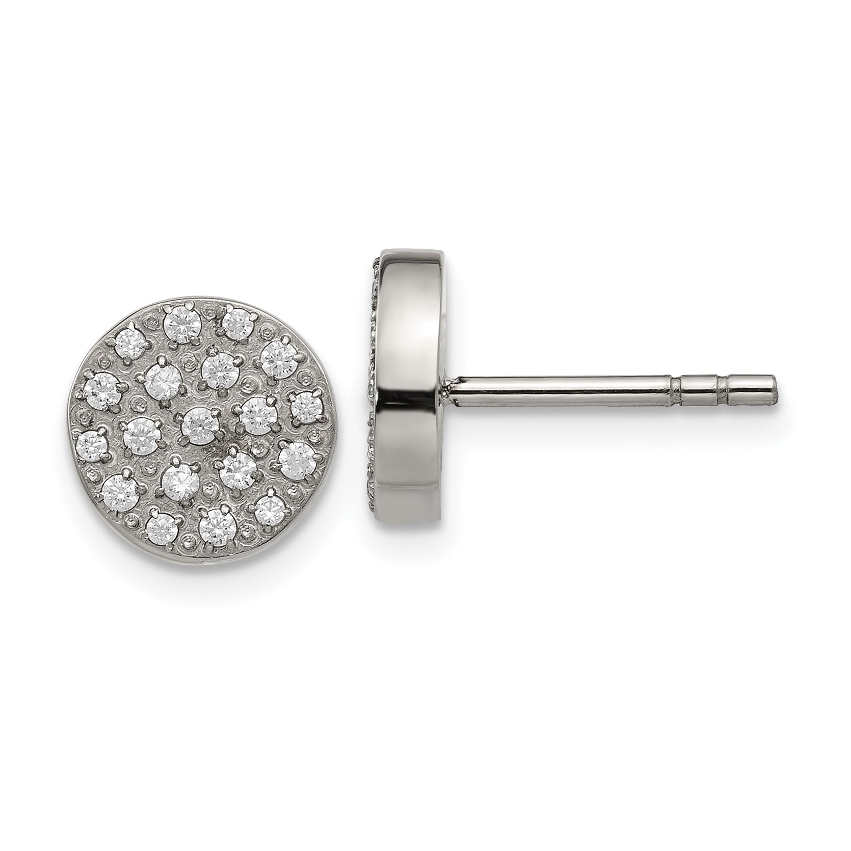 Chisel Stainless Steel Polished with CZ Post Earrings