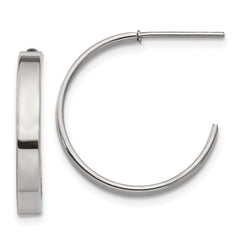 Chisel Stainless Steel Polished 20mm Diameter 3mm J Hoop Post Earrings