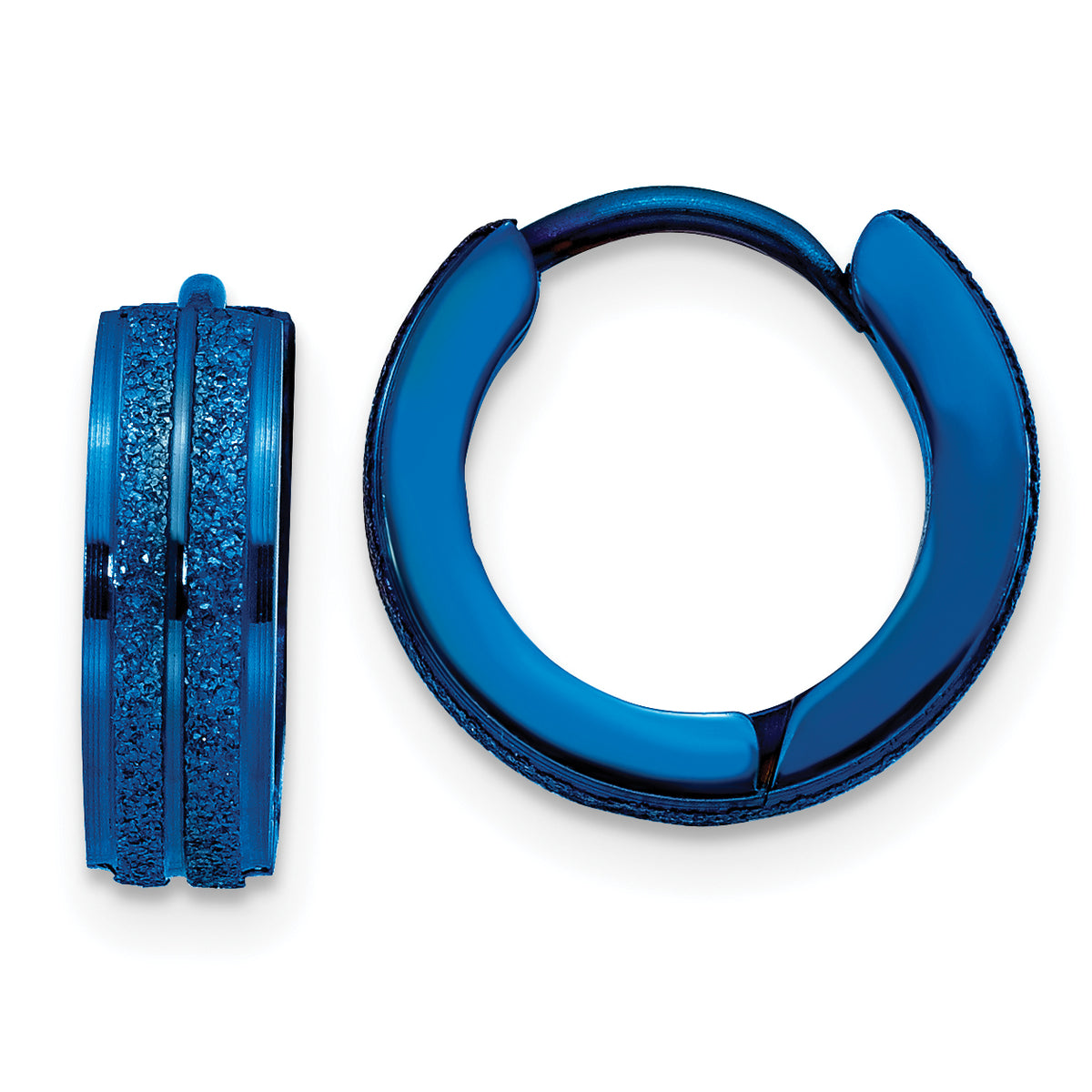 Chisel Stainless Steel Polished Blue IP-plated Laser cut 4mm Hinged Hoop Earrings