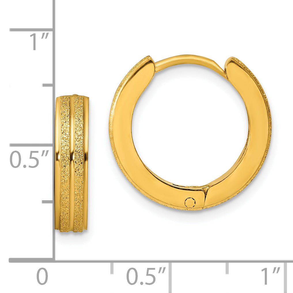 Chisel Stainless Steel Polished Yellow IP-plated Laser cut 4mm Hinged Hoop Earrings