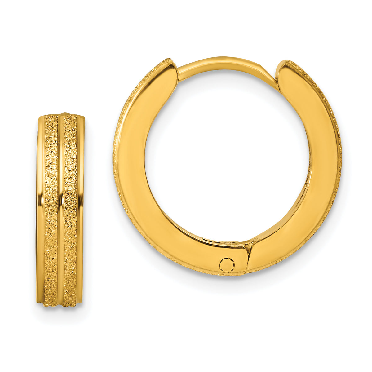 Chisel Stainless Steel Polished Yellow IP-plated Laser cut 4mm Hinged Hoop Earrings