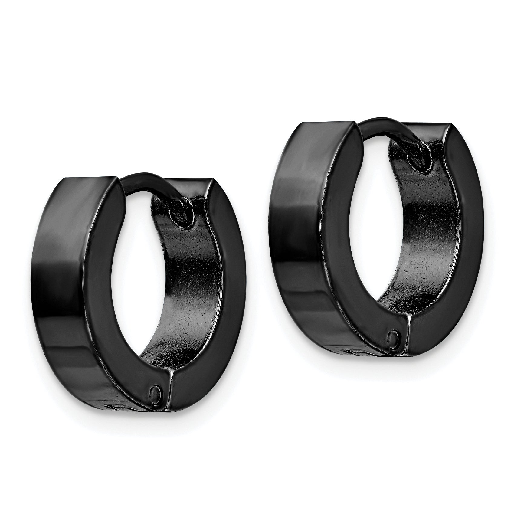 Chisel Stainless Steel Polished Black IP-plated 4mm Hinged Hoop Earrings