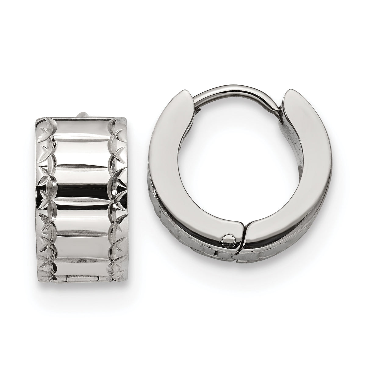 Chisel Stainless Steel Polished and Textured 5mm Hinged Hoop Earrings