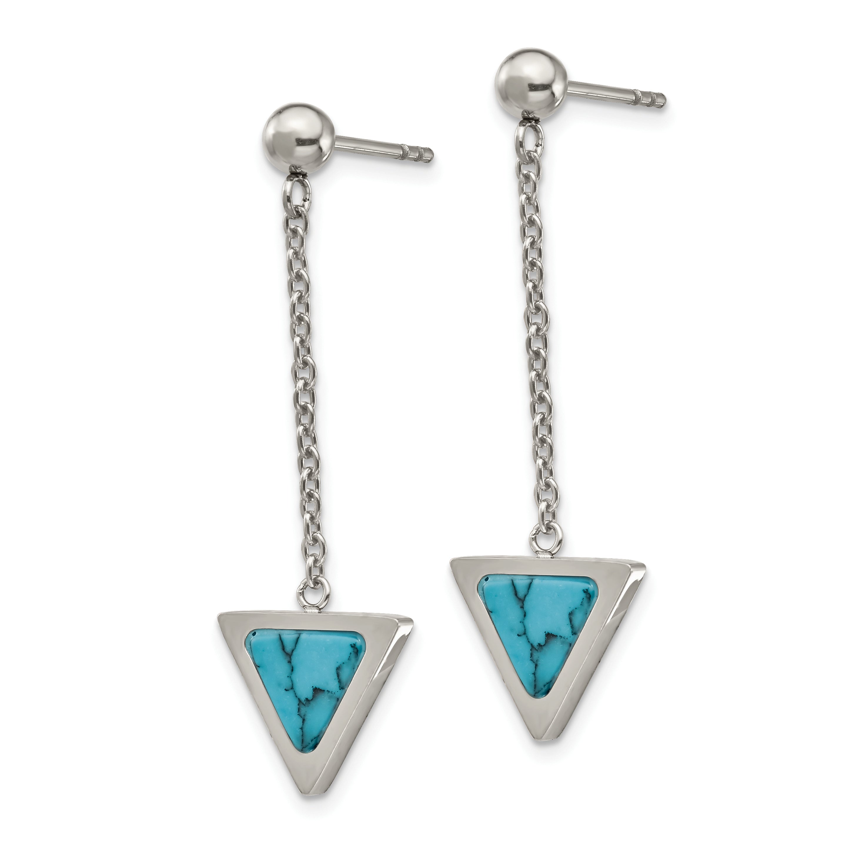 Chisel Stainless Steel Polished with Reconstructed Howlite Triangle Post Dangle Earrings