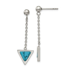 Chisel Stainless Steel Polished with Reconstructed Howlite Triangle Post Dangle Earrings