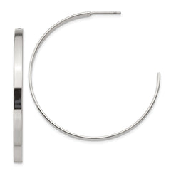 Chisel Stainless Steel Polished 44mm Diameter 3mm J Hoop Post Earrings