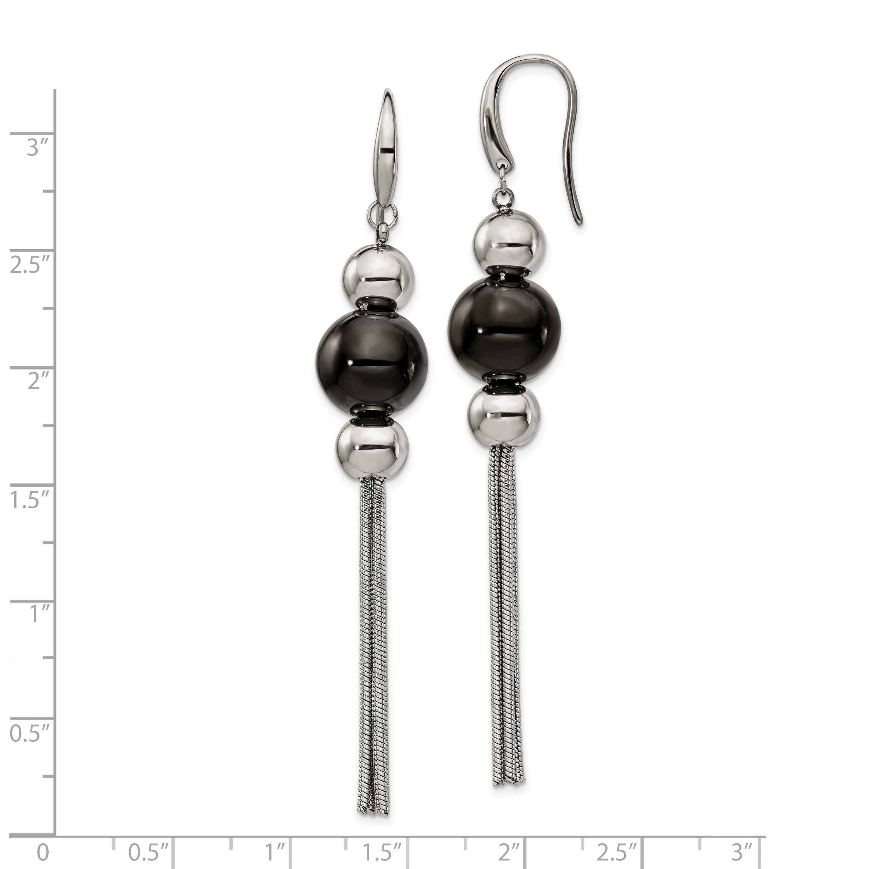 Stainless Steel Polished Black IP-plated Dangle Shepherd Hook Earrings