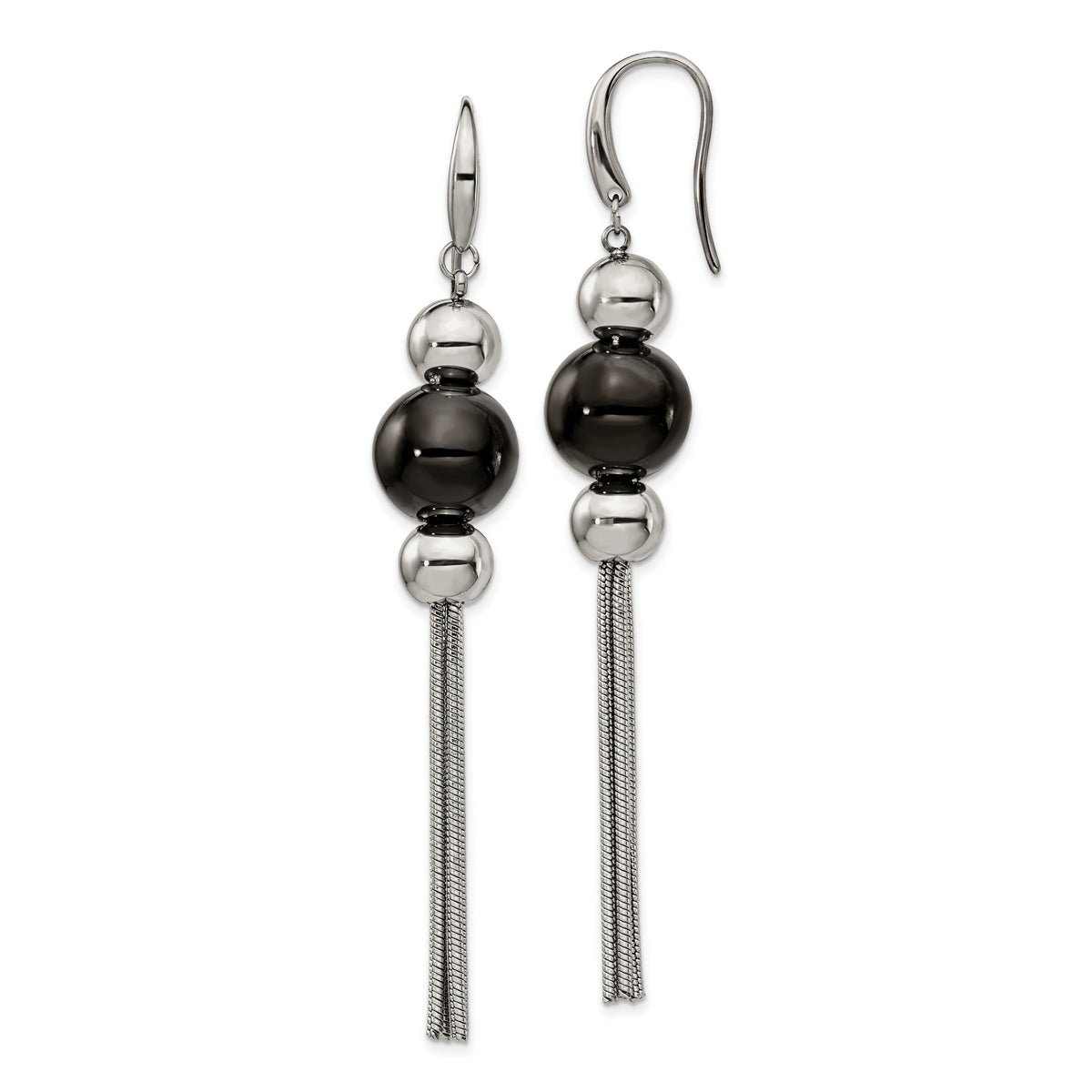 Stainless Steel Polished Black IP-plated Dangle Shepherd Hook Earrings