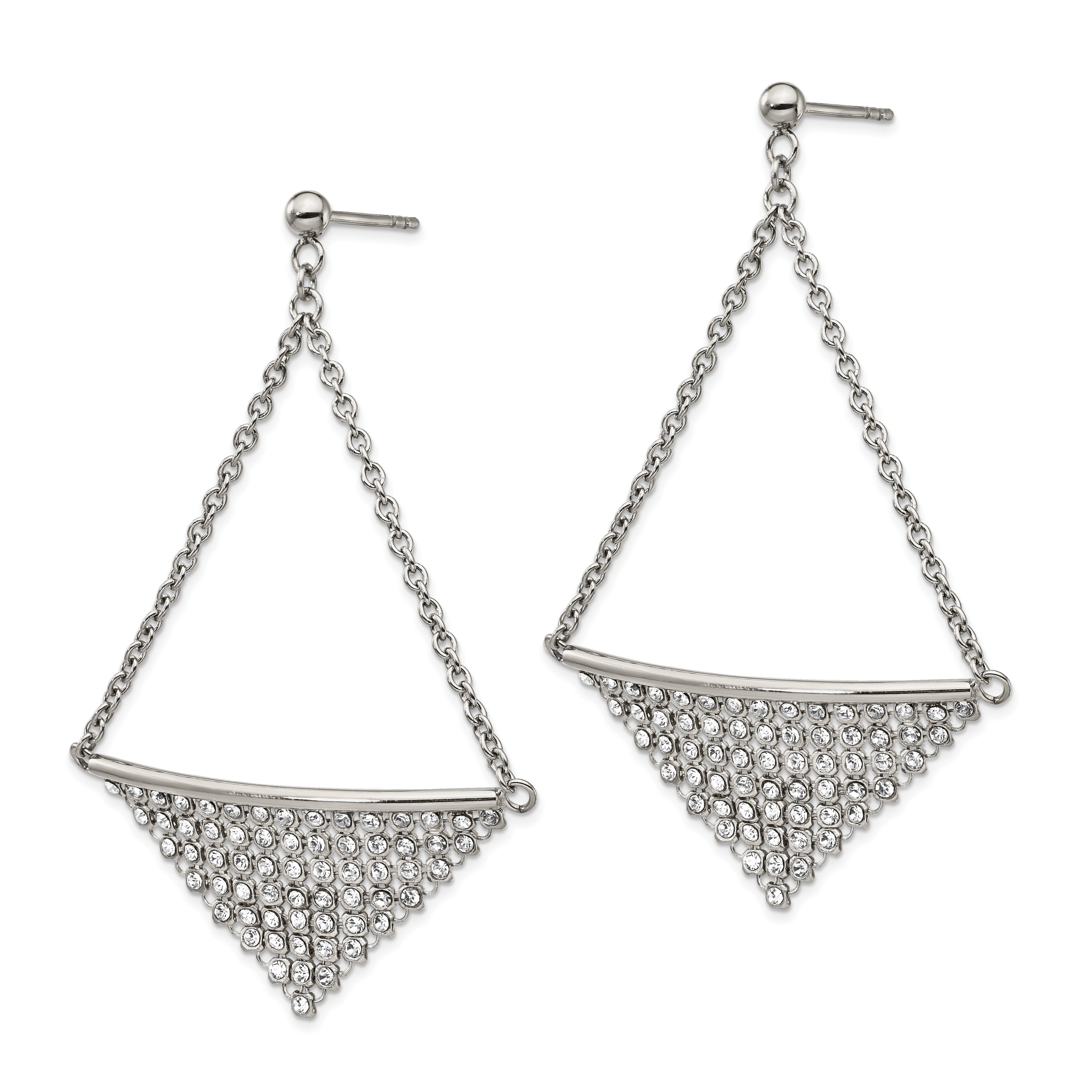 Stainless Steel Polished w/Preciosa Crystal Post Dangle Earrings