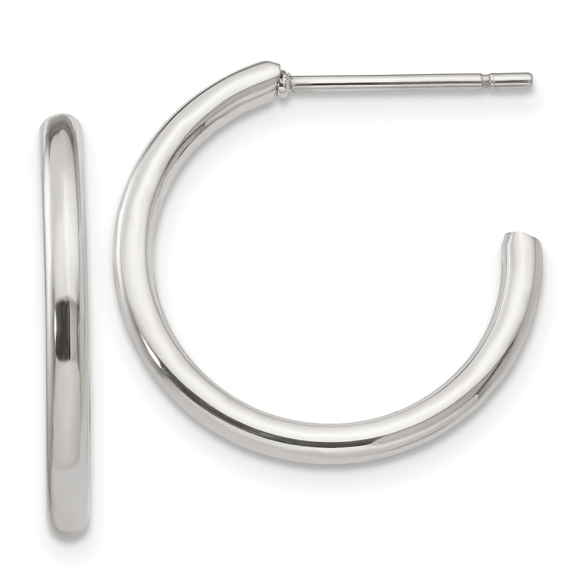 Chisel Stainless Steel Polished 19mm Diameter 2mm J Hoop Post Earrings