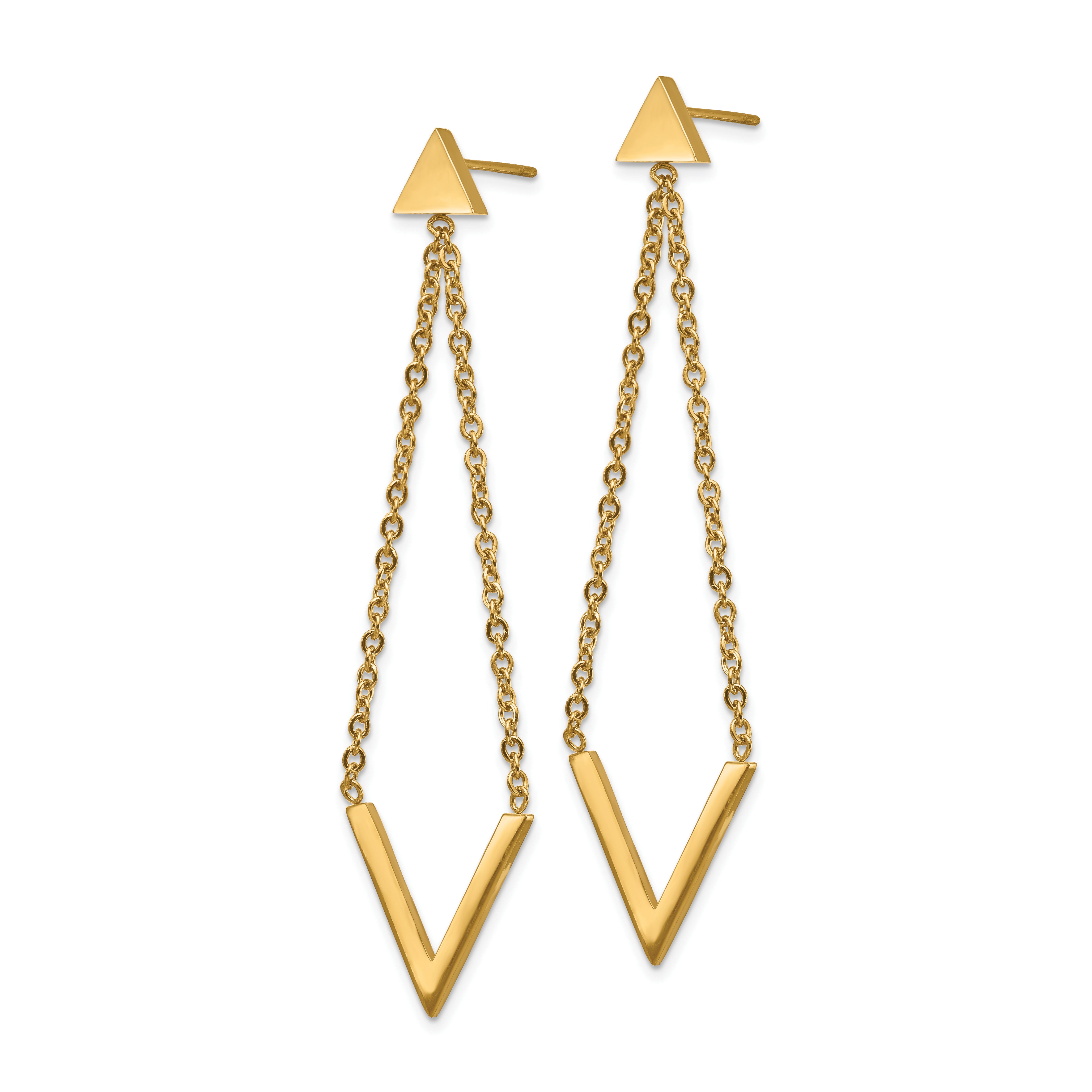 Chisel Stainless Steel Polished Yellow IP-plated Triangle Post V Dangle Earrings