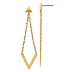 Chisel Stainless Steel Polished Yellow IP-plated Triangle Post V Dangle Earrings