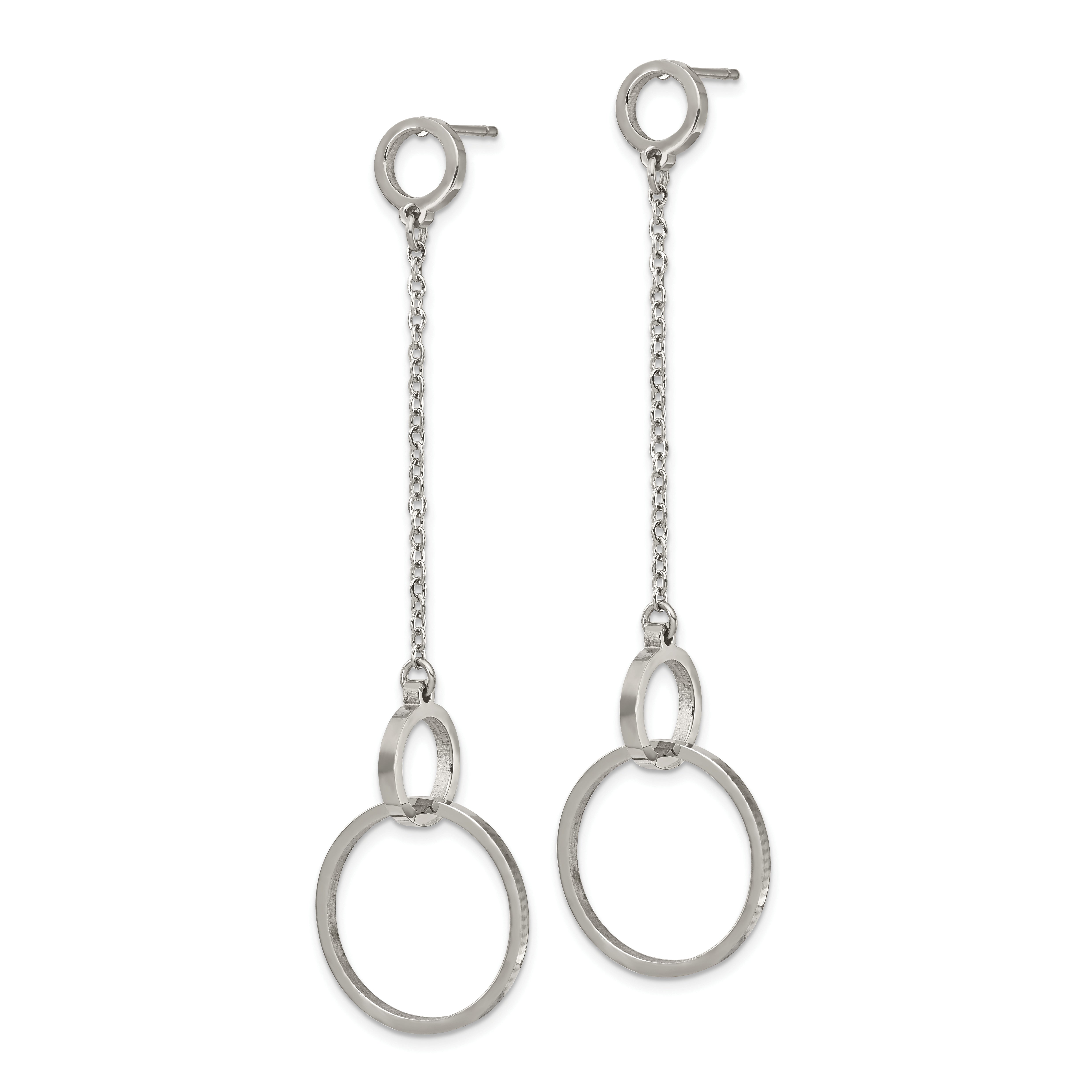 Chisel Stainless Steel Polished Circle Post Dangle Earrings