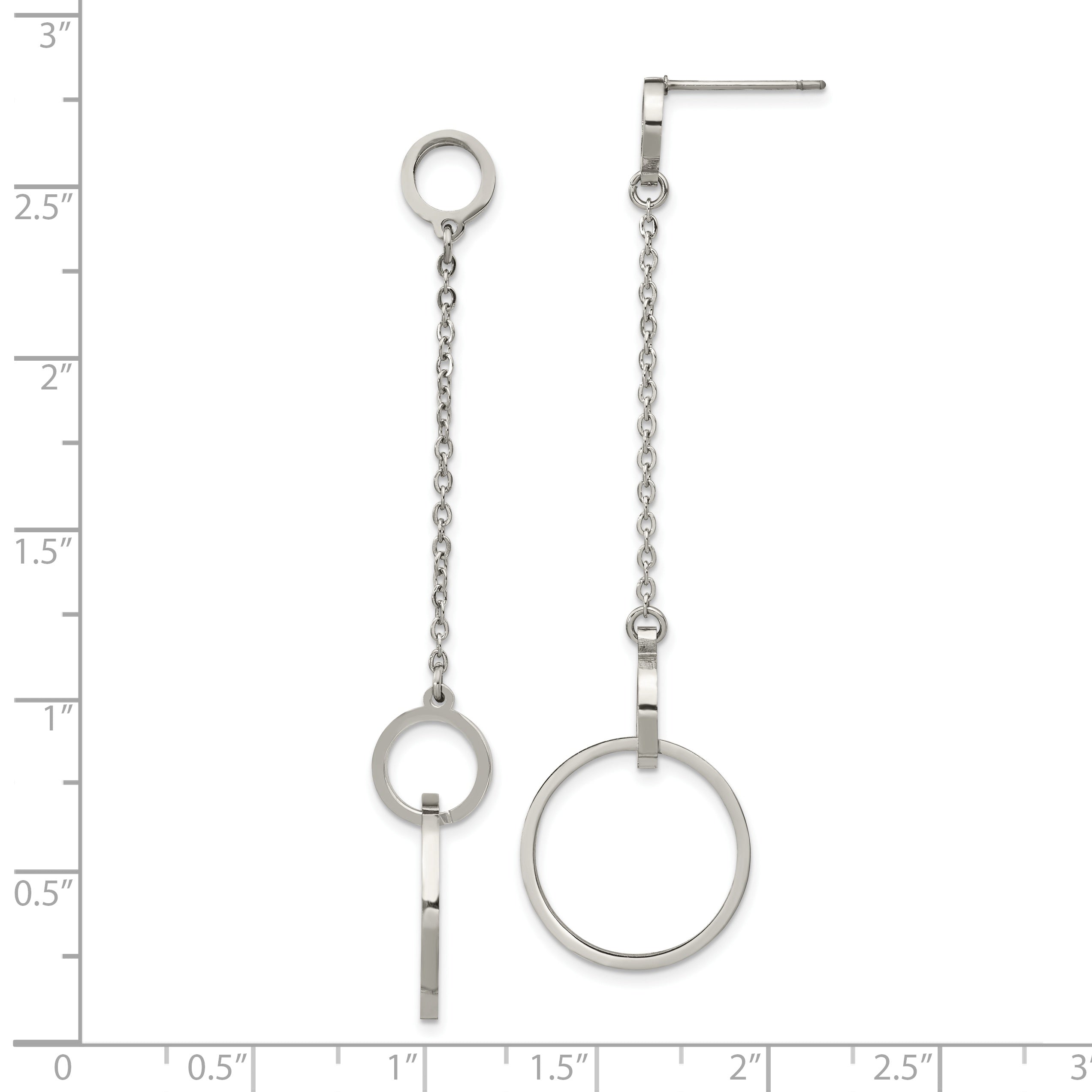 Chisel Stainless Steel Polished Circle Post Dangle Earrings