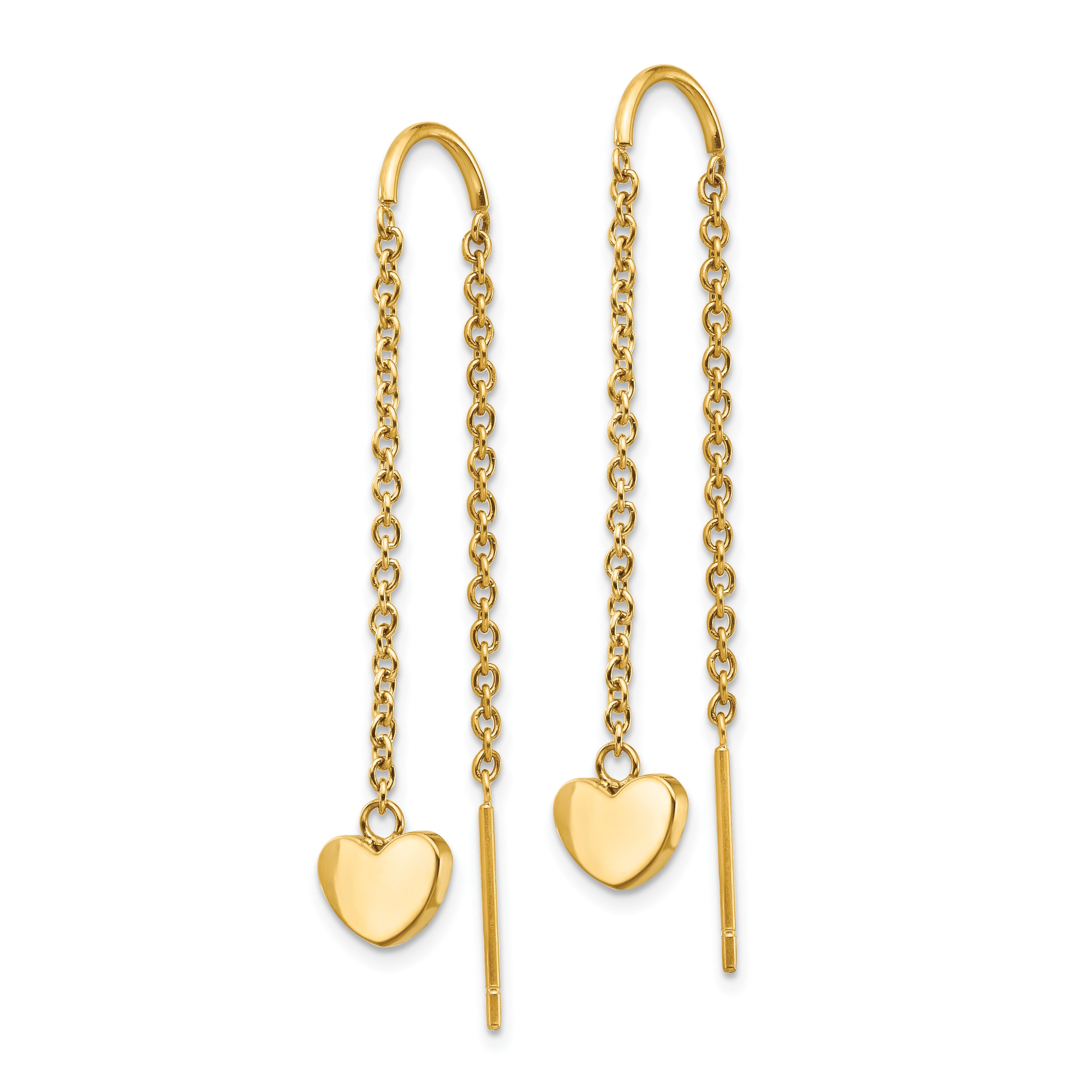 Chisel Stainless Steel Polished Yellow IP-plated Threader Heart Dangle Earrings