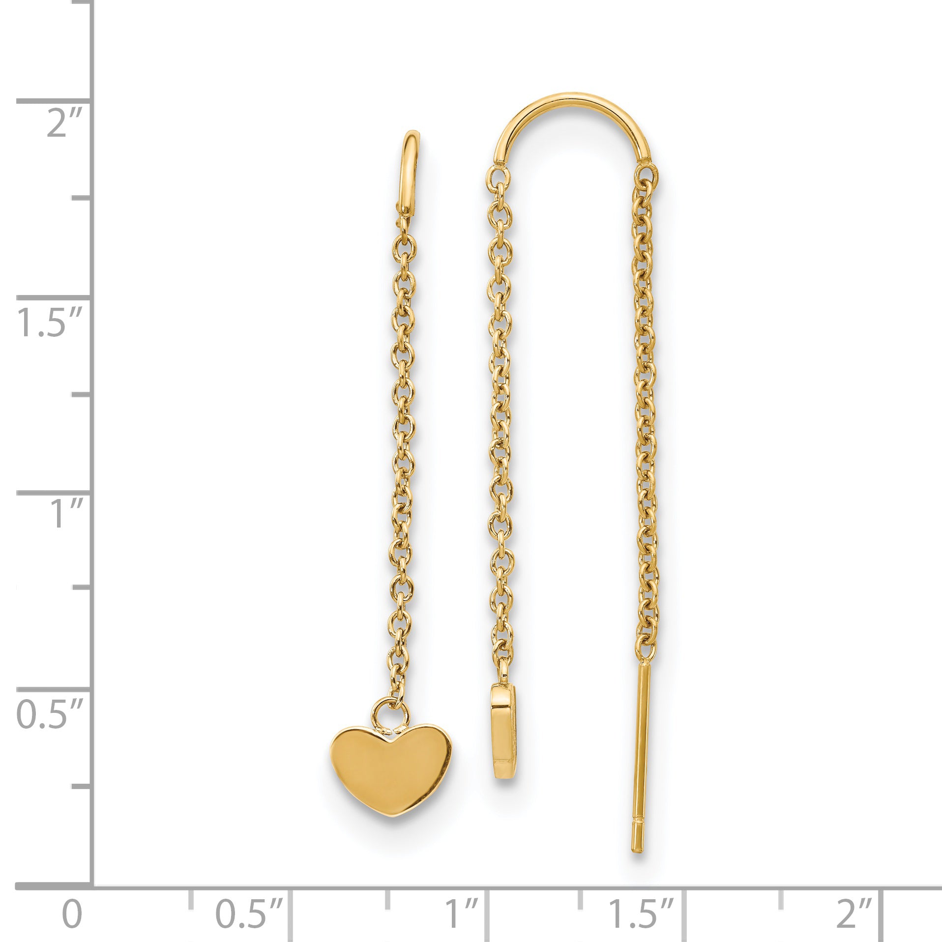 Chisel Stainless Steel Polished Yellow IP-plated Threader Heart Dangle Earrings