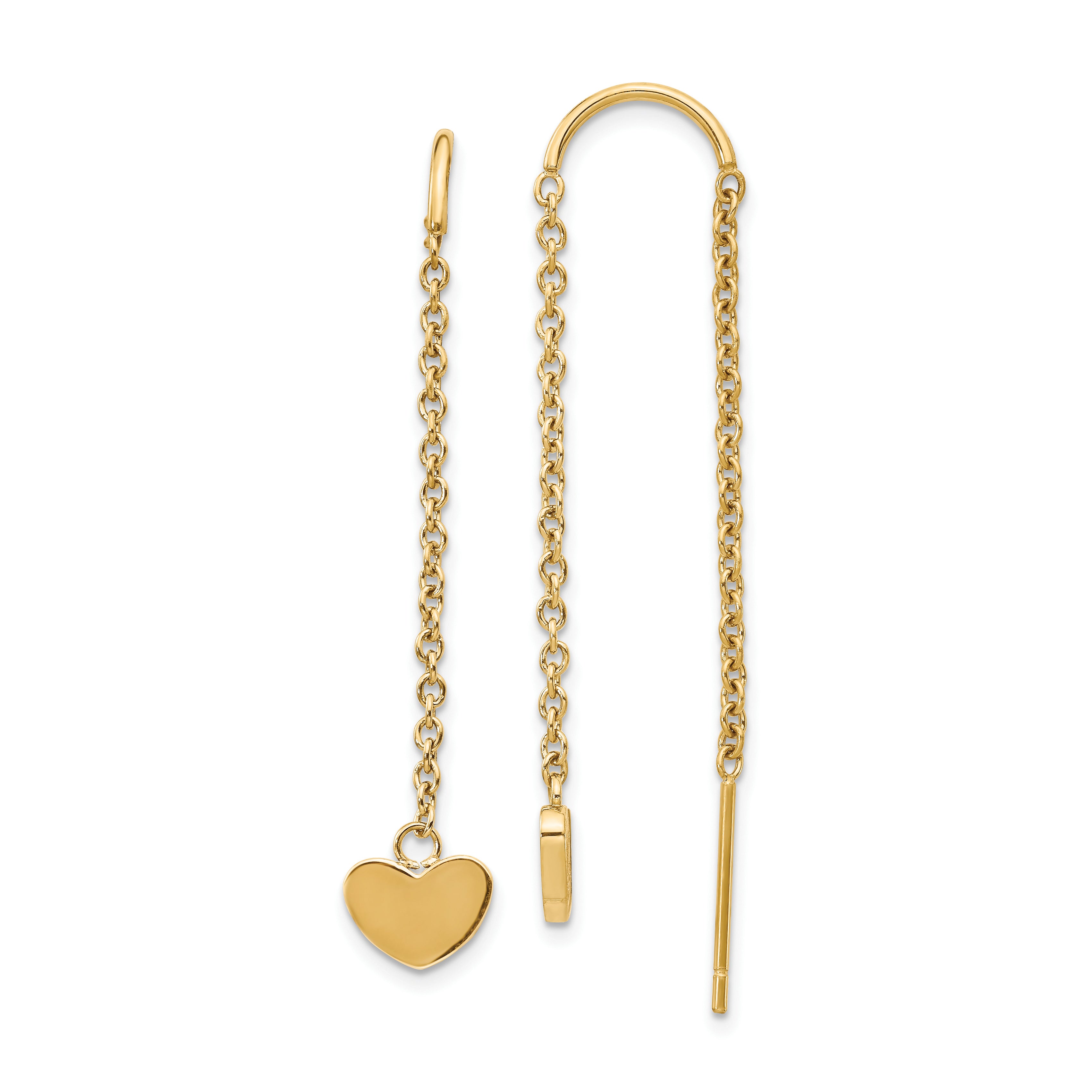 Chisel Stainless Steel Polished Yellow IP-plated Threader Heart Dangle Earrings