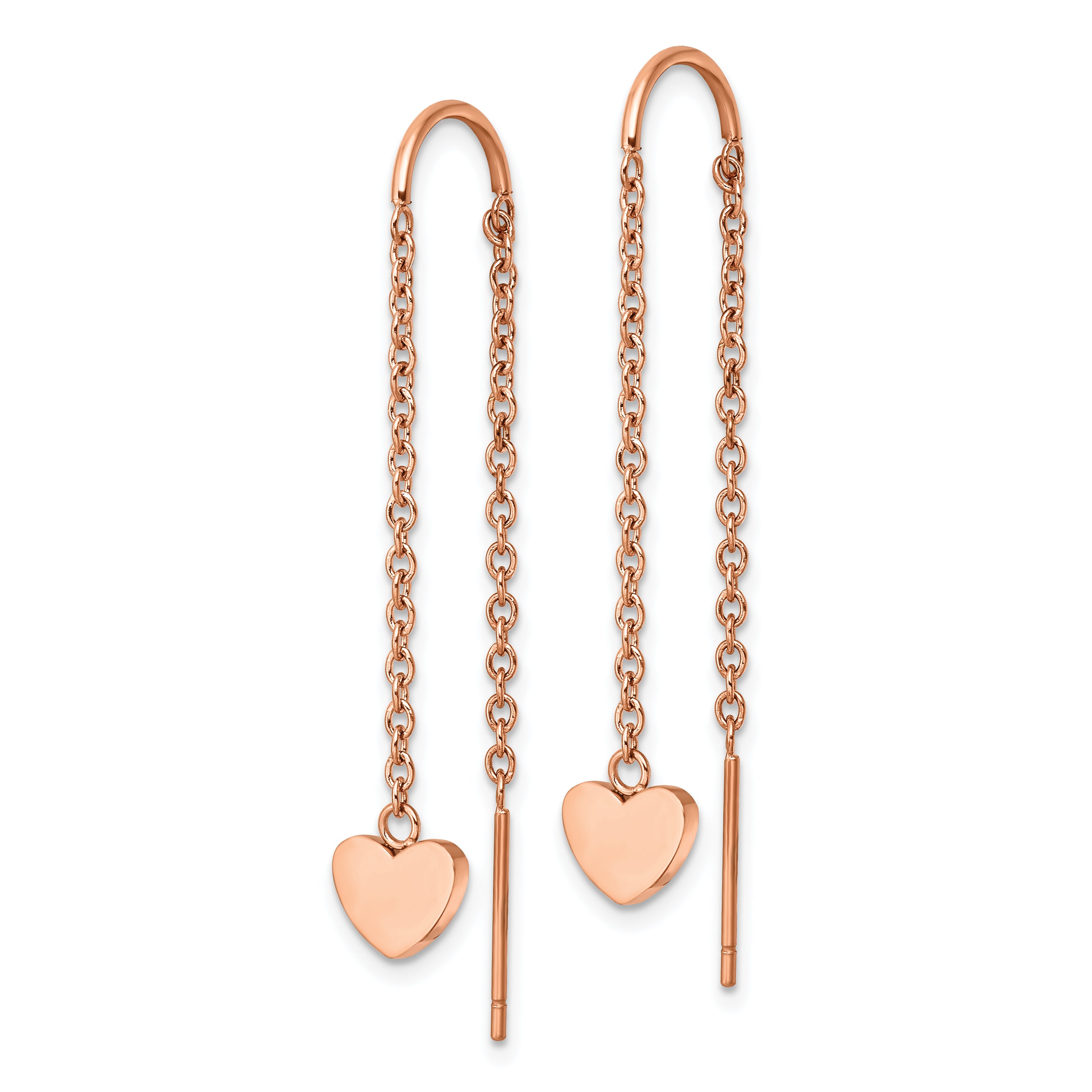 Chisel Stainless Steel Polished Rose IP-plated Threader Heart Dangle Earrings