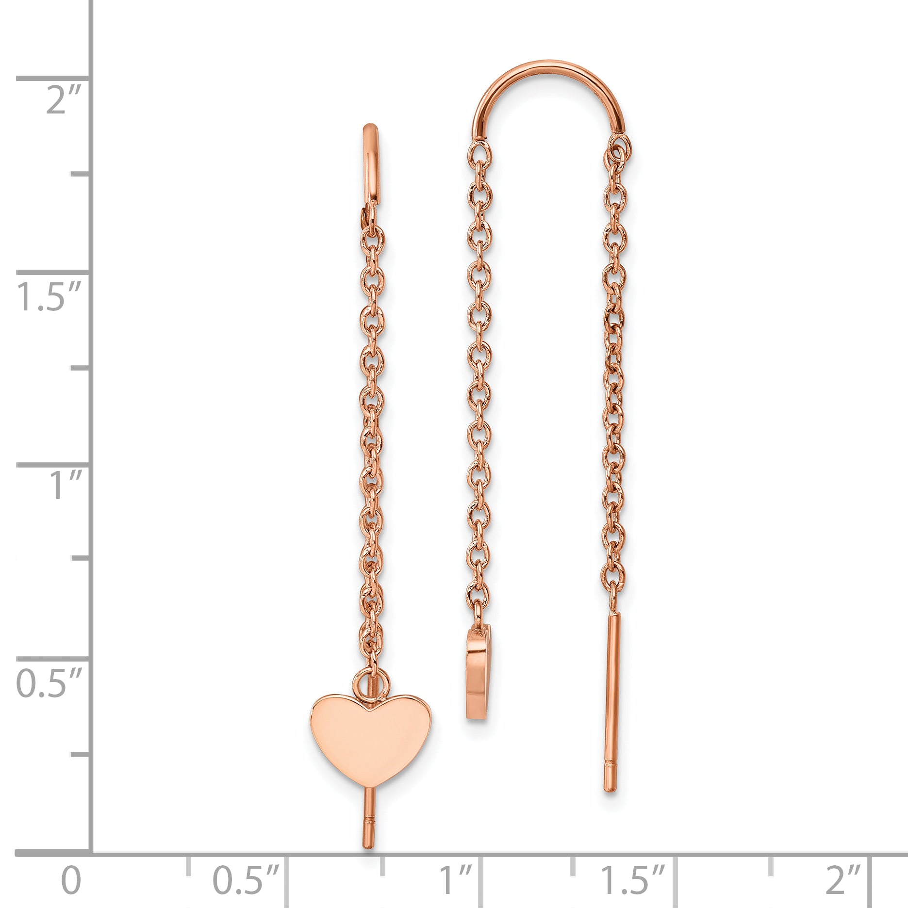 Chisel Stainless Steel Polished Rose IP-plated Threader Heart Dangle Earrings