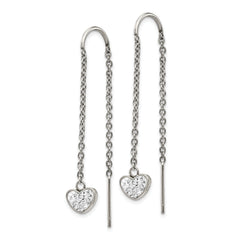 Chisel Stainless Steel Polished with Preciosa Crystal Heart Threader Earrings