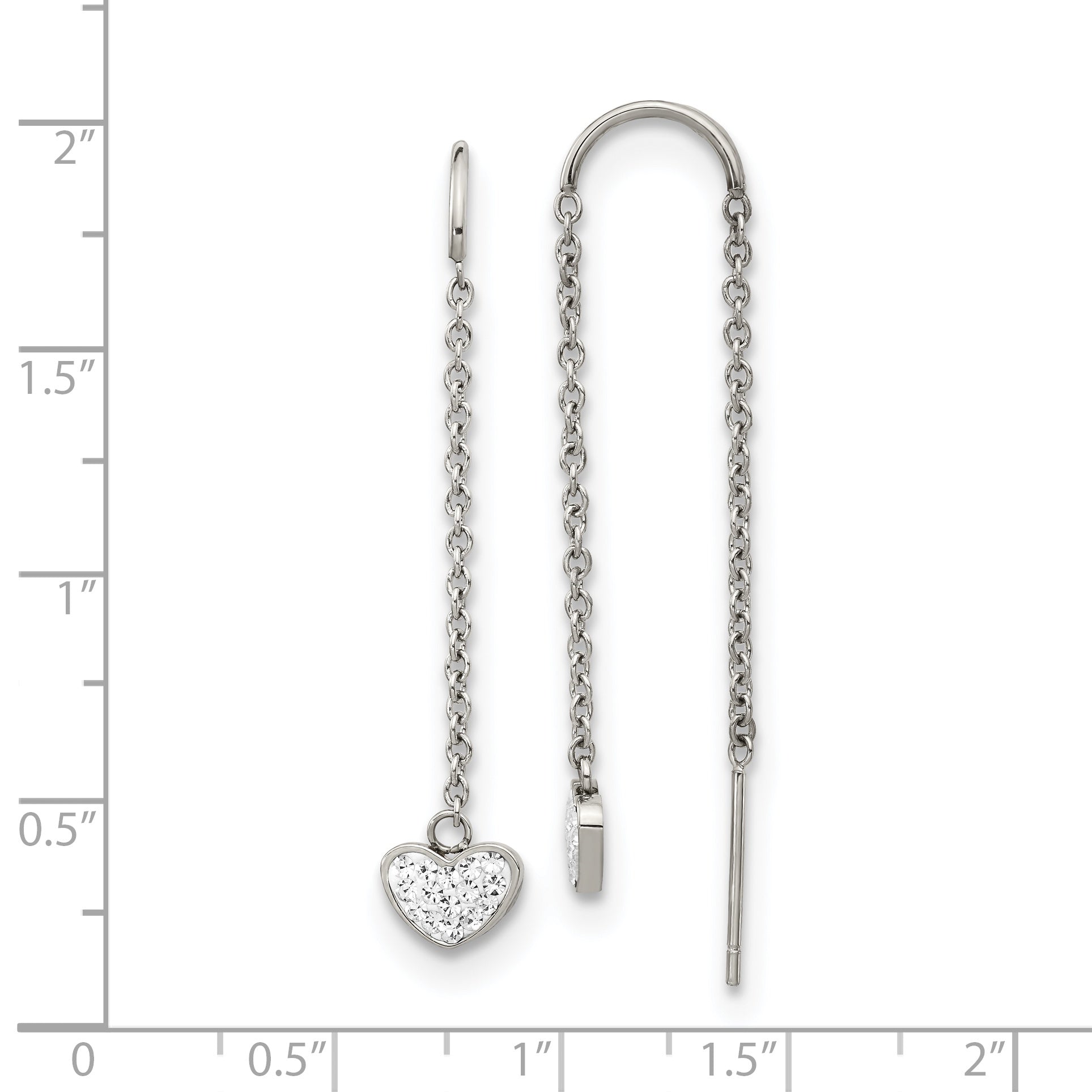 Chisel Stainless Steel Polished with Preciosa Crystal Heart Threader Earrings