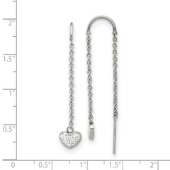 Chisel Stainless Steel Polished with Preciosa Crystal Heart Threader Earrings