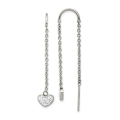 Chisel Stainless Steel Polished with Preciosa Crystal Heart Threader Earrings