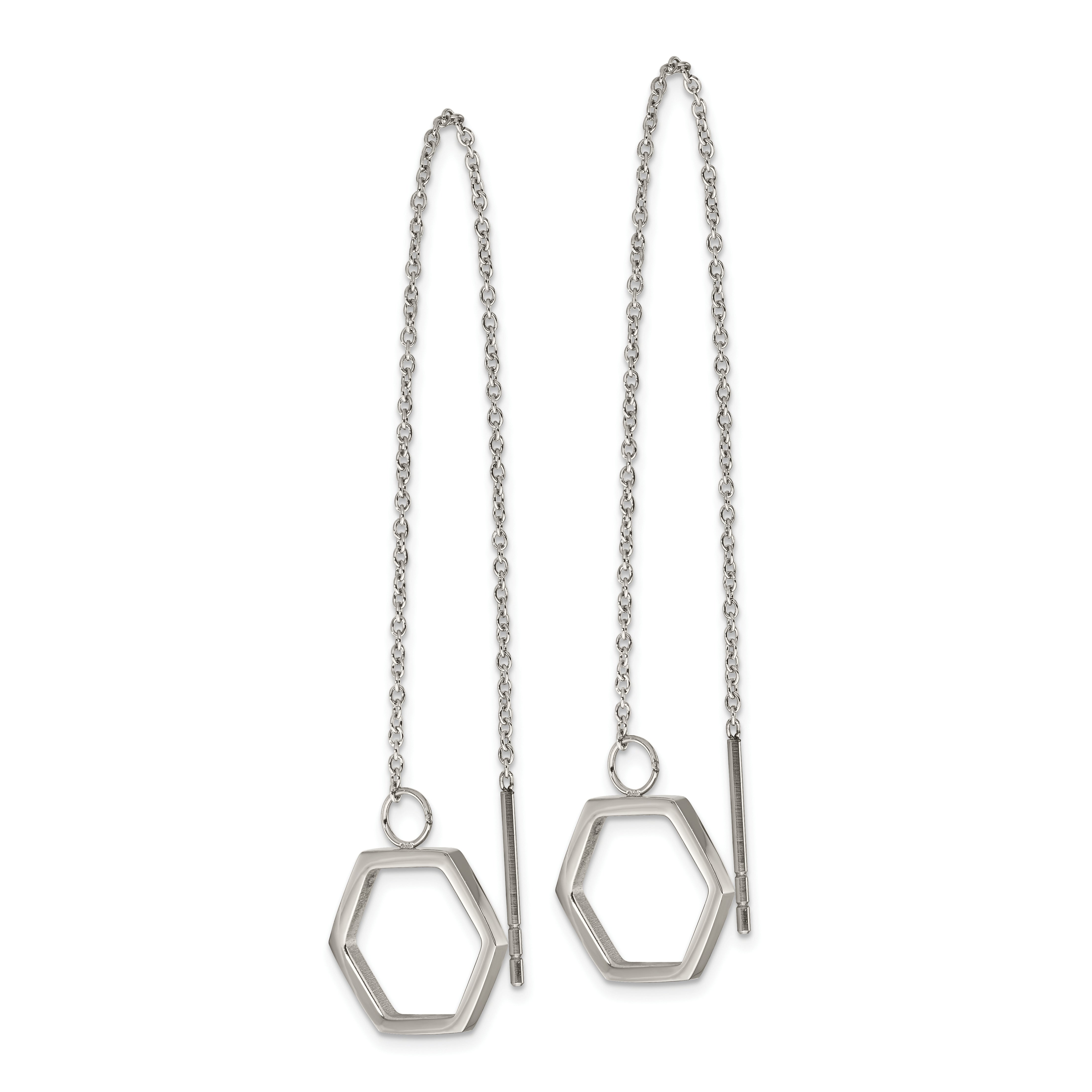 Stainless Steel Polished Hexagon Dangle Threader Earrings