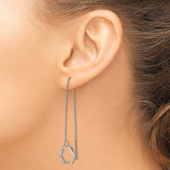 Stainless Steel Polished Hexagon Dangle Threader Earrings