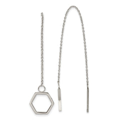 Stainless Steel Polished Hexagon Dangle Threader Earrings