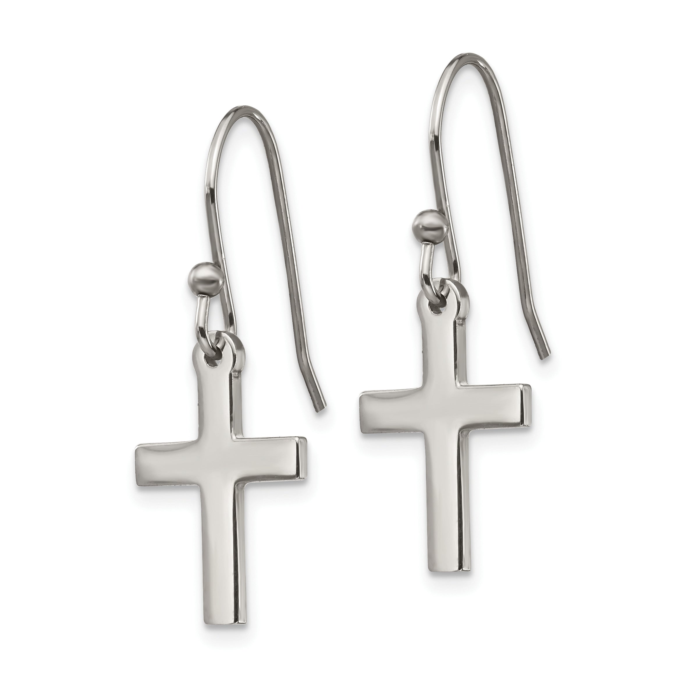 Chisel Stainless Steel Polished Cross Dangle Shepherd Hook Earrings