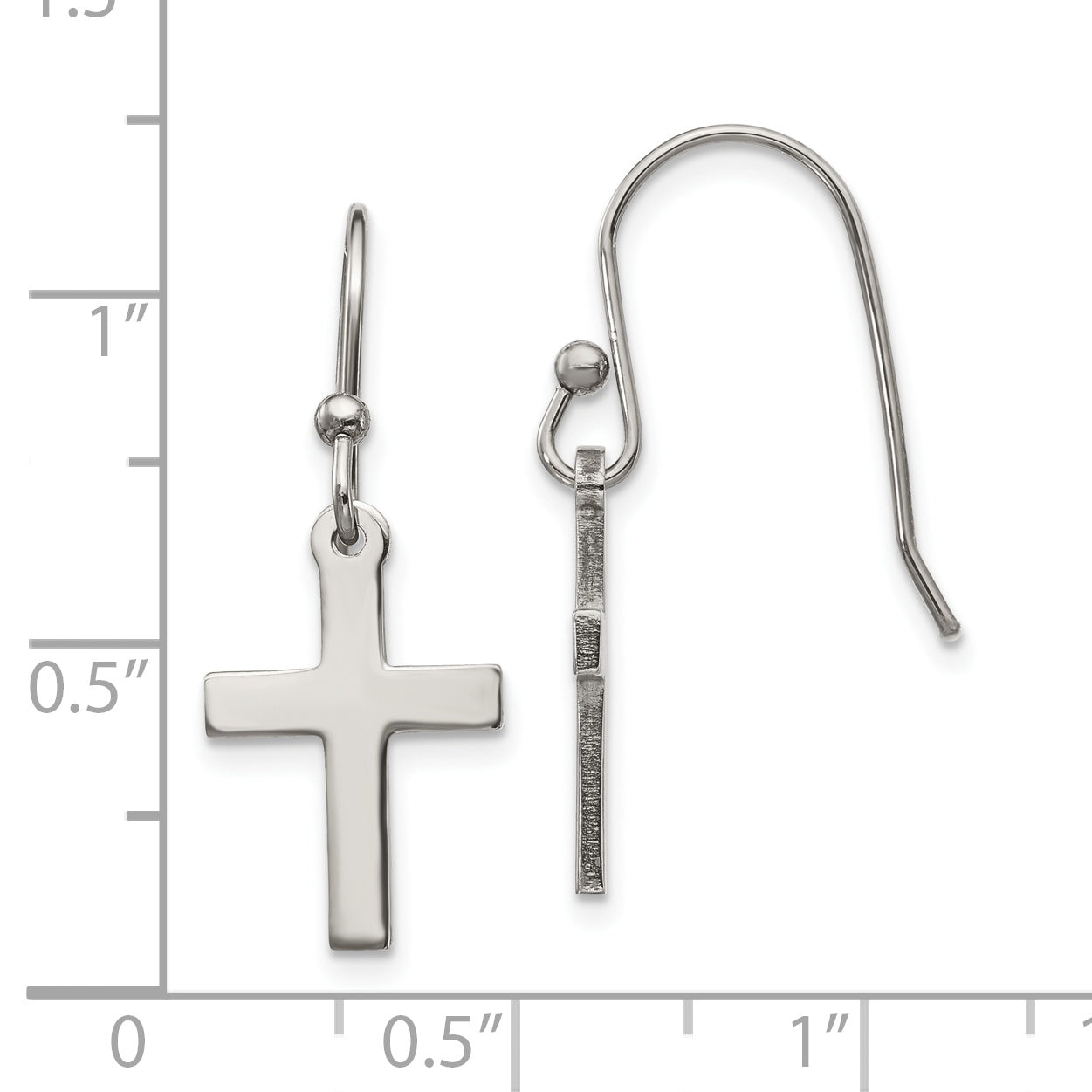 Chisel Stainless Steel Polished Cross Dangle Shepherd Hook Earrings