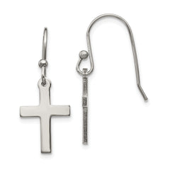 Chisel Stainless Steel Polished Cross Dangle Shepherd Hook Earrings