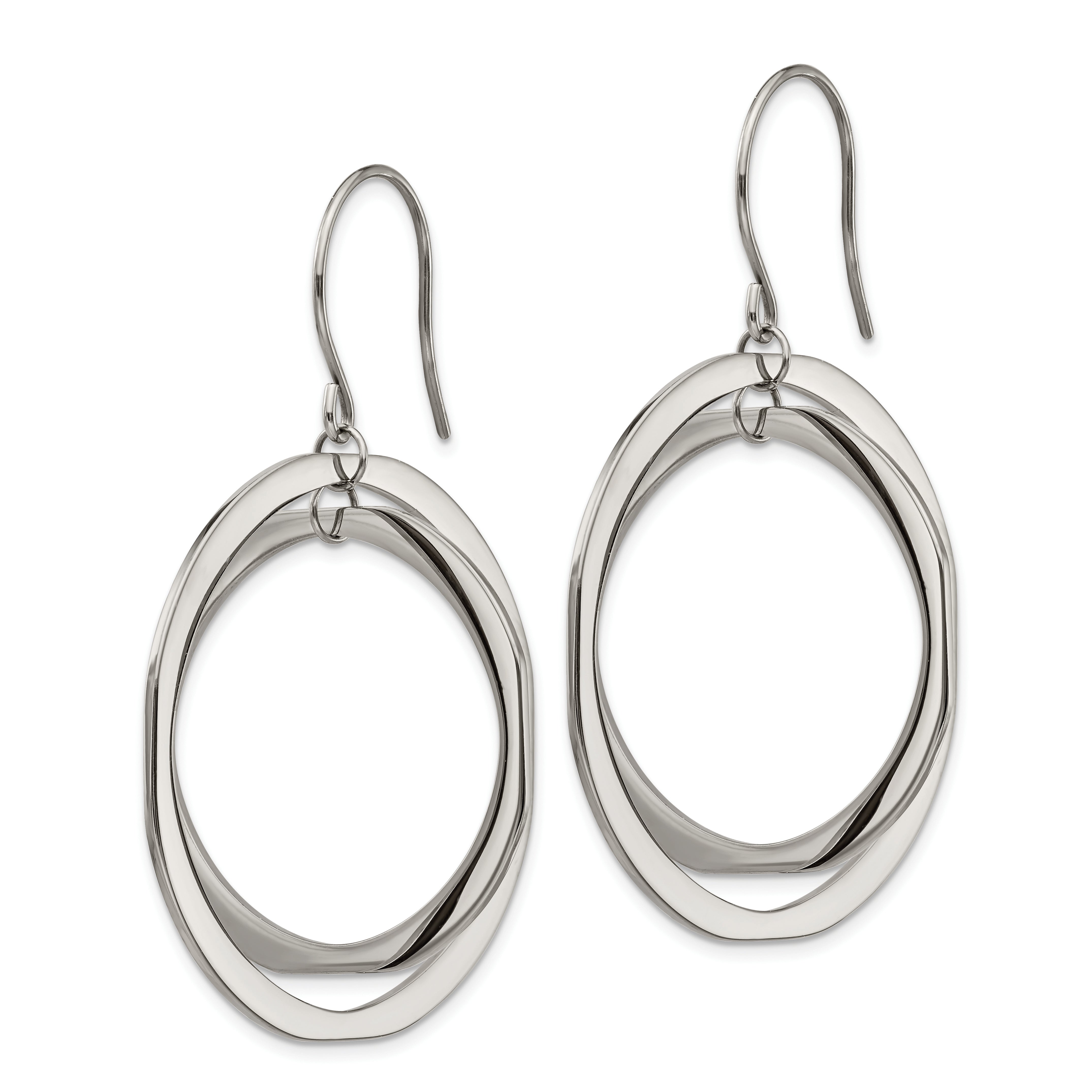 Chisel Stainless Steel Polished Circles Dangle Shepherd Hook Earring