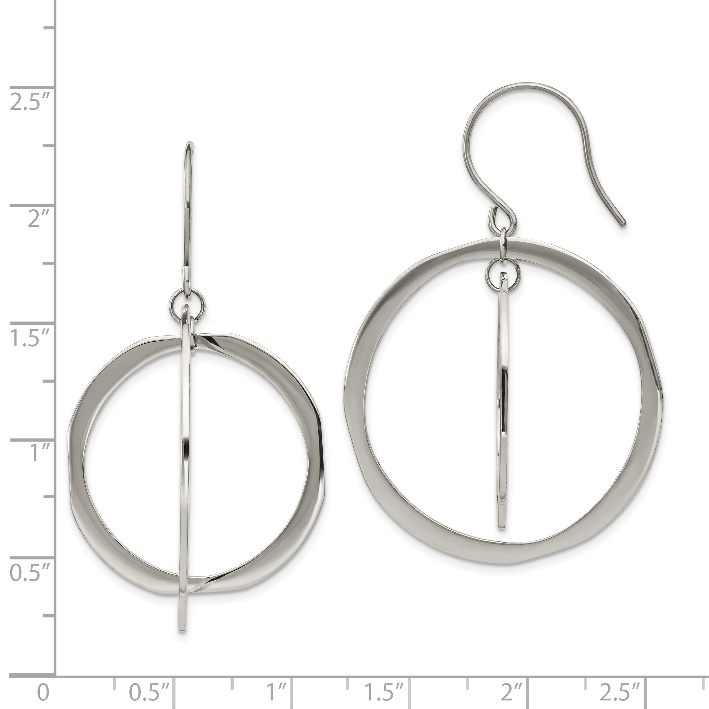 Chisel Stainless Steel Polished Circles Dangle Shepherd Hook Earring