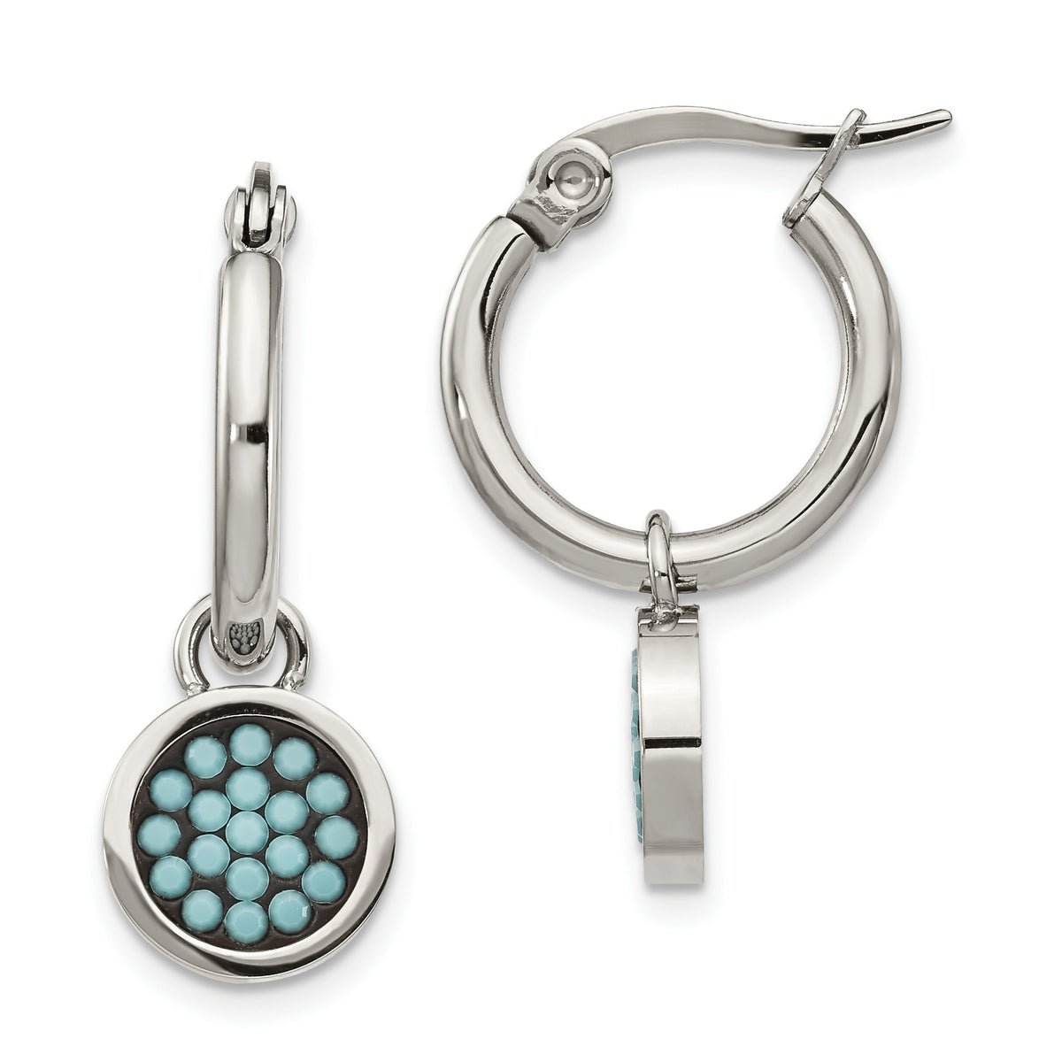 Chisel Stainless Steel Polished with Preciosa Crystal Circle Dangle Hoop Earrings